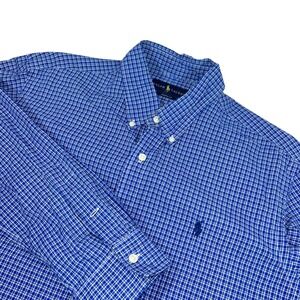 Ralph Lauren Custom Fit Blue Plaid Checkered Long Sleeve Button Down Shirt L